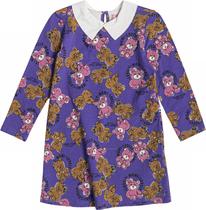 Vestido Momi Menina Manga Longa Azul Ursos 01 ao 08