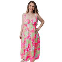 Vestido Mon Sucré Longo Green Pink Coleção Feminina Summer