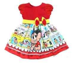 Vestido Monica Gibi Com manga festa Infantil