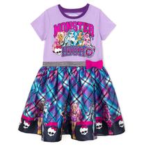 Vestido Monster High xadrez roxo para meninas de 7 a 8 anos Vestido Monster High xadrez roxo para meninas de 7 a 8 anos