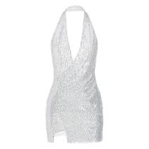 Vestido MOSSTYUS Sexy Sequin Glitter Party Club branco para mulheres