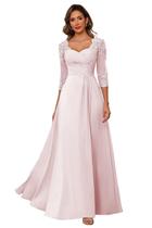 Vestido Mother of Bride AUSPORY Plus Size com manga 3/4 em chiffon rosa Vestido Mother of Bride AUSPORY Plus Size com manga 3/4 em chiffon rosa