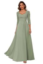 Vestido Mother of Bride AUSPORY Plus Size com manga 3/4 verde sálvia Vestido Mother of Bride AUSPORY Plus Size com manga 3/4 verde sálvia