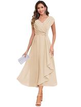 Vestido Mother of Bride CDSSL Champagne A Line Tea Length Vestido Mother of Bride CDSSL Champagne A Line Tea Length