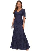 Vestido Mother of Bride VCCICANY Lace Mermaid com capa azul marinho