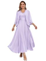 Vestido Mother of The Bride CDSSL com decote em V A Line com jaqueta lilás Vestido Mother of The Bride CDSSL com decote em V A Line com jaqueta lilás
