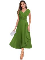 Vestido Mother of The Bride CDSSL com mangas curtas verde oliva