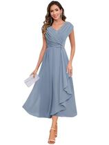 Vestido Mother of The Bride CDSSL, manga curta, linha A, comprimento de chá Vestido Mother of The Bride CDSSL, manga curta, linha A, comprimento de chá