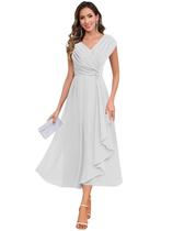Vestido Mother of The Bride CDSSL Plus Size Comprimento Chá Branco Vestido Mother of The Bride CDSSL Plus Size Comprimento Chá Branco