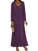 Vestido Mother of the Bride Clothfun, comprimento do chão, chiffon, ameixa