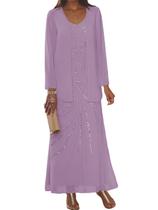Vestido Mother of the Bride, Clothfun, comprimento do chão, chiffon, roxo empoeirado Vestido Mother of the Bride, Clothfun, comprimento do chão, chiffon, roxo empoeirado