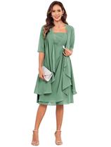 Vestido Mother of the Bride Homiily Ruffles de chiffon com jaqueta