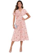 Vestido Mother of The Bride petyoo com decote em V, chiffon, babados, rosa Vestido Mother of The Bride petyoo com decote em V, chiffon, babados, rosa