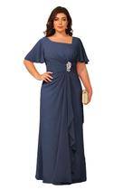 Vestido Mother of The Bride vintys Modest Navy Blue Chiffon 18W