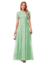 Vestido Mother of the Bride YOFF Lace Applique Long Menta Vestido Mother of the Bride YOFF Lace Applique Long Menta