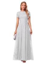 Vestido Mother of the Bride YOFF, lantejoulas, tule, renda, comprimento até o chão Vestido Mother of the Bride YOFF, lantejoulas, tule, renda, comprimento até o chão