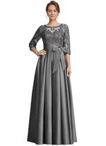 Vestido Mother of The Broom raomiao Satin Lace A Line Grey