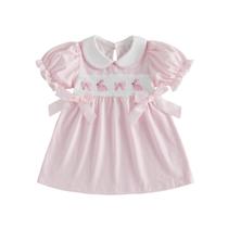 Vestido MozikQin Toddler Baby Girl Coelhinho da Páscoa bordado rosa
