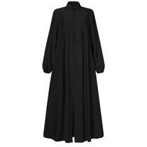 Vestido Muçulmano Elegante Preto De Manga Longa Com Gola Alta E Bolso Com Zíper, Saia Casual Solta
