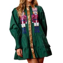 Vestido Muineobuka de Natal com estampa de quebra-nozes com estampa de quebra-nozes