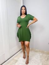 Vestido Mulet com Gola V e Bolso