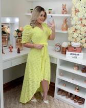 Vestido Mullet Malha Lese Moda Feminina tendência - Amarelo