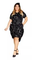 Vestido Mullet Moda Plus Size Moda Feminina Bolso Max Manga Curta 38 a 52 Estampa Geometrica Moda Verão Lançamento Feminino Lindo