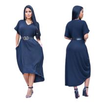 Vestido mullet Vestido Midi Feminino Moda Feminina Bolso Max Manga Curta 38 a 52 Moda Verão Lançamento Feminino Lindo