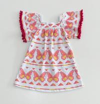 Vestido Nanai Infantil Menina Branco Borboletas Verão Moda Kids