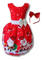 Vestido Natal Papai Noel Neve Infantil Vermelho Luxo Festa