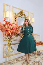 Vestido Neocrepe Midi Com Elastano Plissado Terra Prometida Cor:VerdeTamanho:GG Vestido Neocrepe Midi Com Elastano Plissado Terra Prometida Cor:VerdeTamanho:GG
