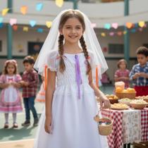 Vestido Noiva Junino Infantil Noivinha Festa Junina Caipira Vestido Noiva Junino Infantil Noivinha Festa Junina Caipira