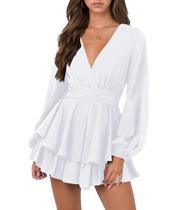 Vestido Nova In Sky White Fall com decote em V para mulheres Vestido Nova In Sky White Fall com decote em V para mulheres