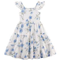 Vestido NUBEEHOHO azul floral com manga esvoaçante em camadas de 5 a 6 anos