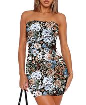 Vestido OFEEFAN Floral Bodycon para mulheres rosa azul XS