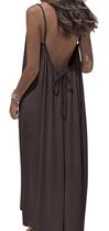 Vestido OFEEFAN Maxi Cor Café Plus Size Sem Costas (Camisola)