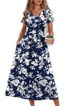 Vestido OFEEFAN Midi Floral A-Line com Decote V XL Vestido OFEEFAN Midi Floral A-Line com Decote V XL