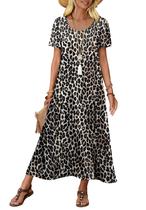Vestido OFEEFAN Plus Size Estampa de Onça em Linho Maxi XL