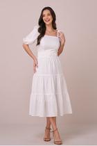 Vestido Off White Midi no Viscolinho com Faixa Rendada Natalia Tatá Martello COR:Off-whitetamanho:G Vestido Off White Midi no Viscolinho com Faixa Rendada Natalia Tatá Martello COR:Off-whitetamanho:G