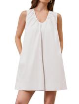 Vestido OLAPTA sem mangas estilo babydoll mini, soltinho, branco