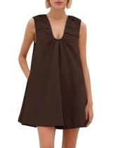 Vestido OLAPTA Summer sem mangas Babydoll Mini com bolsos marrons