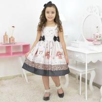 Vestido oncinha infantil com coelho e cachorrinhos Vestido oncinha infantil com coelho e cachorrinhos