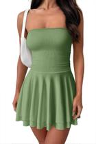 Vestido OQQ, coquetel de verão, cintura franzida, bambu verde