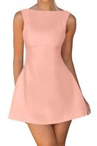 Vestido OWIN 2025 Sexy com gola de barco sem mangas, Bodycon, rosa S