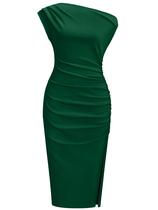 Vestido OWIN Sexy Date Night Off Shoulder, franzido, verde escuro, S