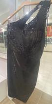 Vestido paete com brilho preto ombro só - Alessandra - lycra - tamanho M Vestido paete com brilho preto ombro só - Alessandra - lycra - tamanho M