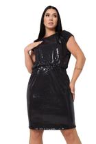 Vestido Paetê Com Elástico Na Cintura Manga Curta do P ao G4 Plus Size