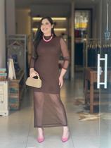 Vestido paola tule marrom