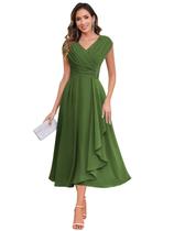 Vestido para a mãe do noivo HYY, verde oliva, comprimento de chá de chiffon