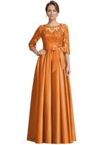 Vestido para a mãe do noivo raomiao, laranja, cetim, renda e apliques Vestido para a mãe do noivo raomiao, laranja, cetim, renda e apliques